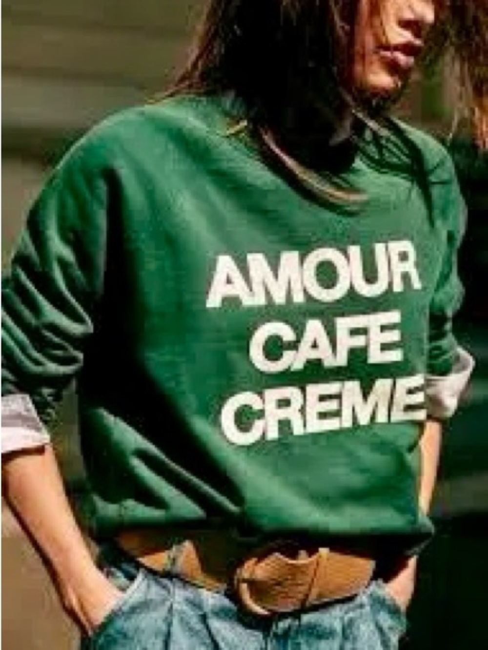 Amour Cafe Crème 100% cotton green sweatshirt top